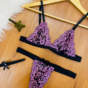 Lingerie Trio Sexy Preto/Roxo